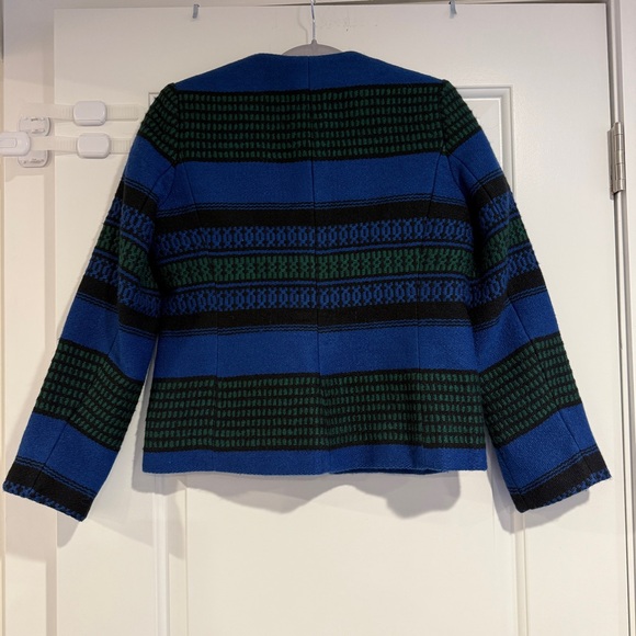 Maje Women’s Striped Woven Blazer Jacket Blue Green Black Wool Blend Size 36